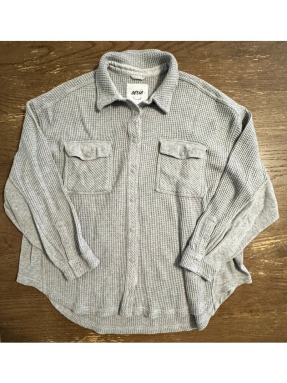 Aerie Heather Gray Lumber jane Waffle Knit Button Down Shacket Oversized Shirt L